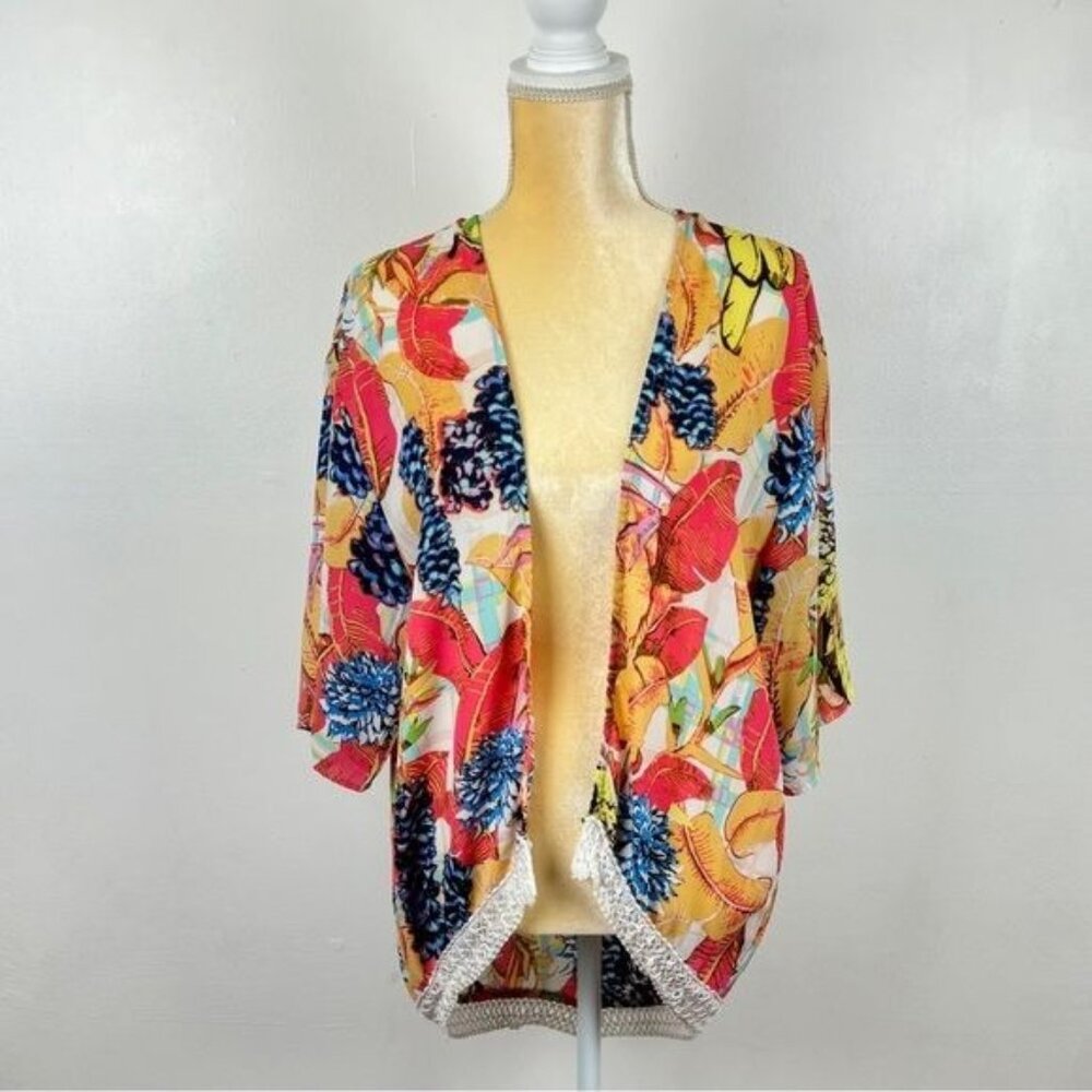 Women's V.O. Jeans Lace Accent Floral Summer Kimono Cardigan Coverup Size M/L